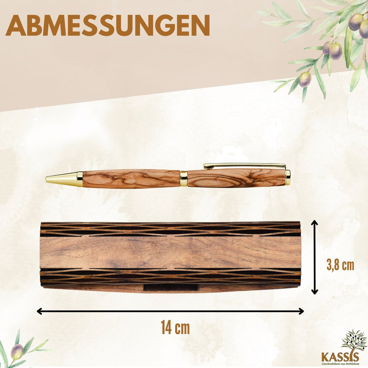 Ballpoint pen with wooden box made of olive wood