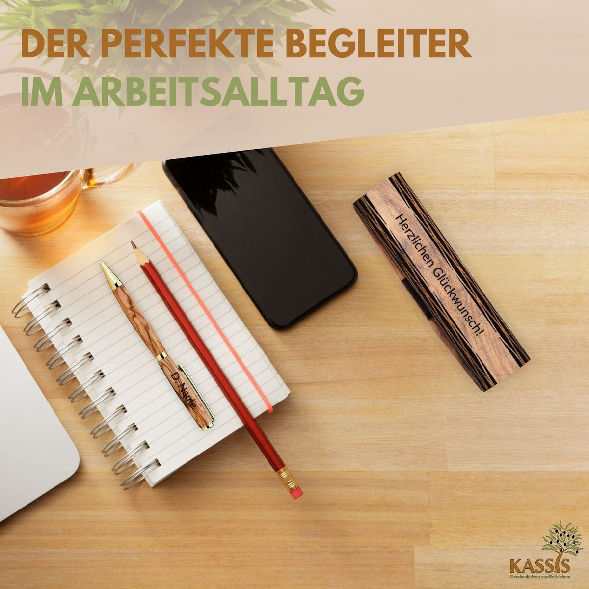 Ballpoint pen with wooden box made of olive wood